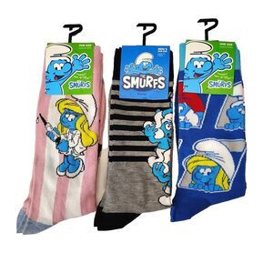 Smurfs 3-pair Smurfette/Smurfs Cartoon Novelty Mens Adult Size 6-12 Socks NWT